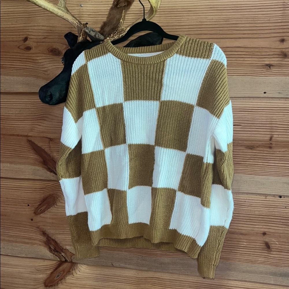 Checkered Knit Sweater - White and Tan, I wore it maybe 3 times